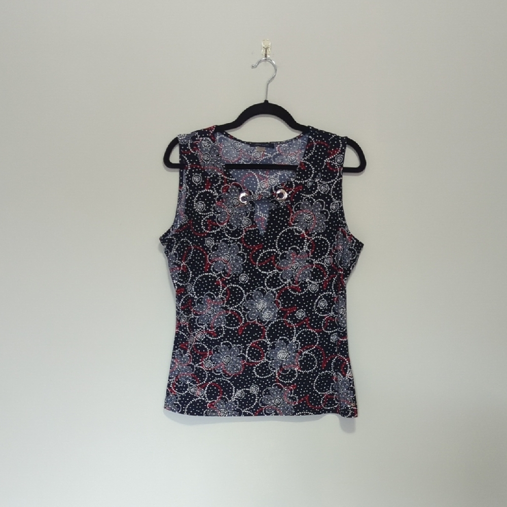 Tommy Hilfiger Navy Floral Tank with Red & White Accents L